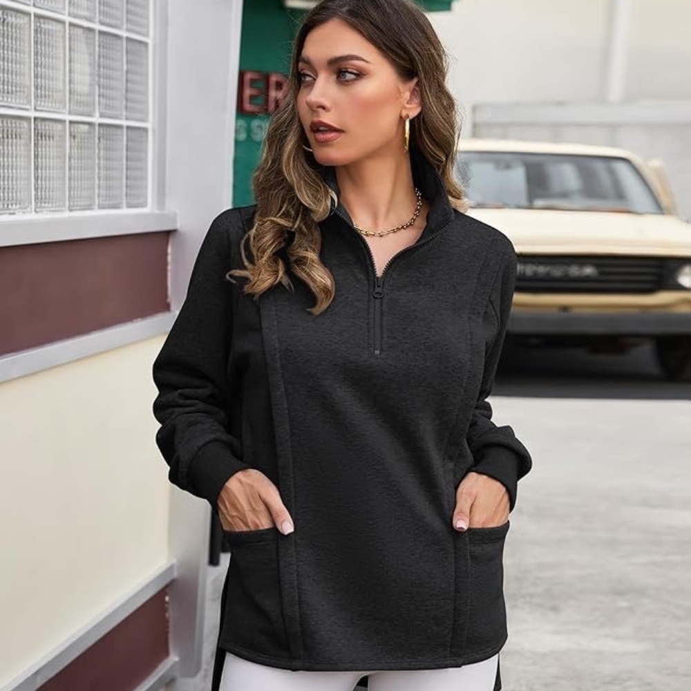 Blooming Jelly Women Oversized Sweatshirt Fleece Quarter Zip Pullover Casual L